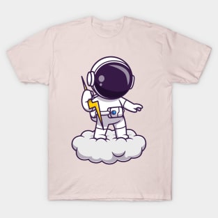 Astronaut Holding Thunder On Cloud Cartoon T-Shirt